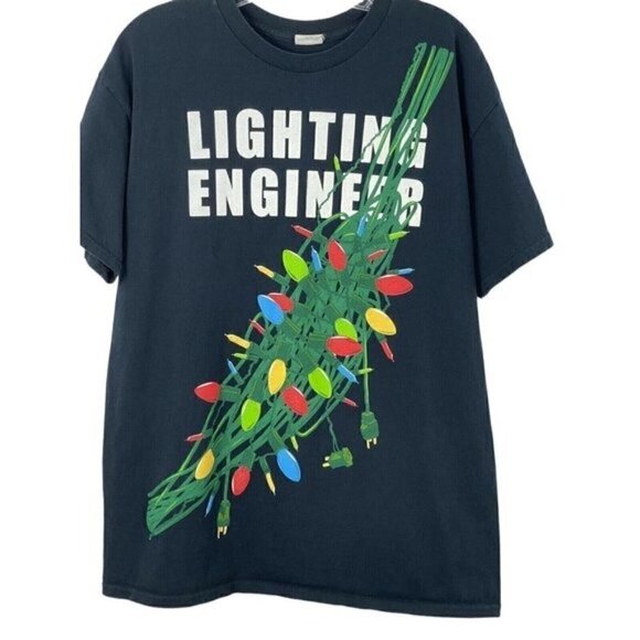 Christmas T-Shirt Men’s Unisex Lights Lighting Engineer Short Sleeve size Large - Picture 2 of 4